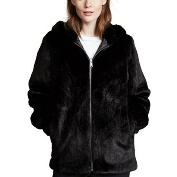 Helmut Lang Oversized Black Faux Mink Bomber Zipper Front Elastic Cuffs Size XS - Picture 1 of 14